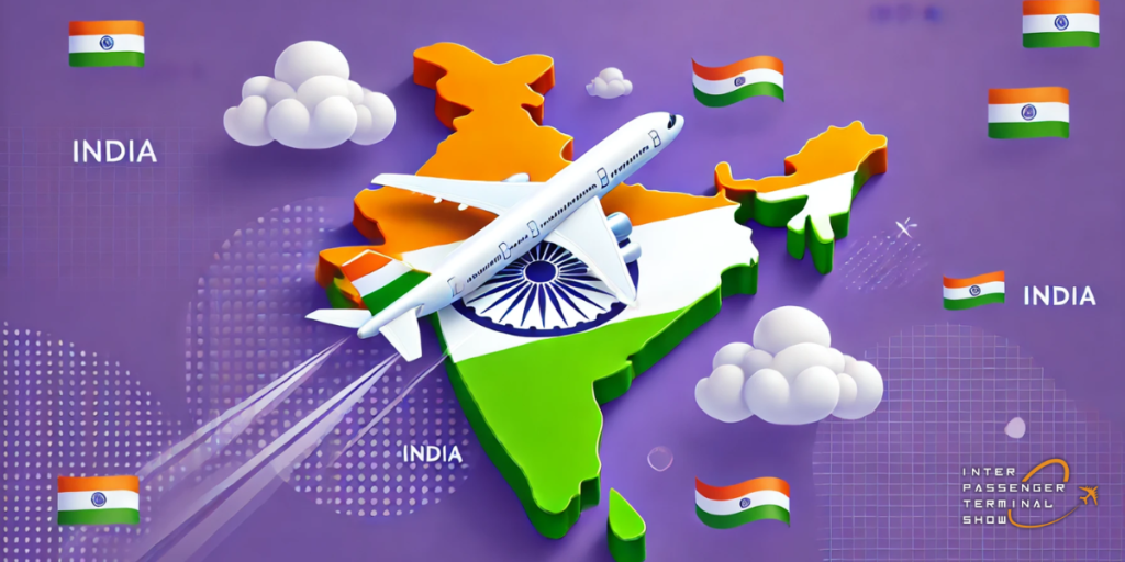 View of an Indian airport showcasing modern terminals, solar panels, and aircraft on the tarmac.